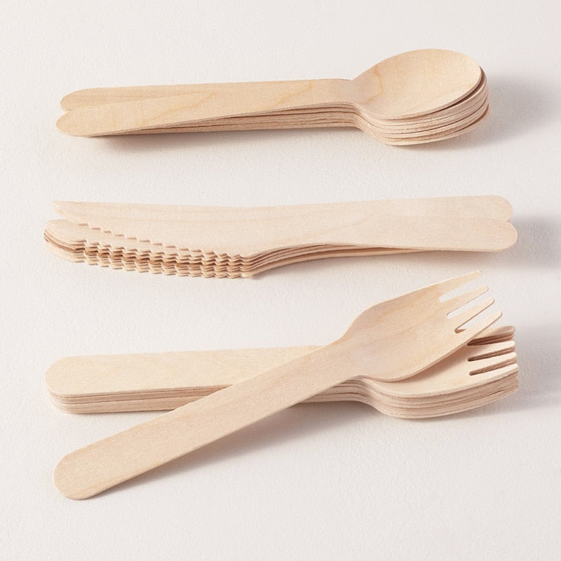 Disposable Eco-Friendly Wooden Cutlery - Set of 100x3