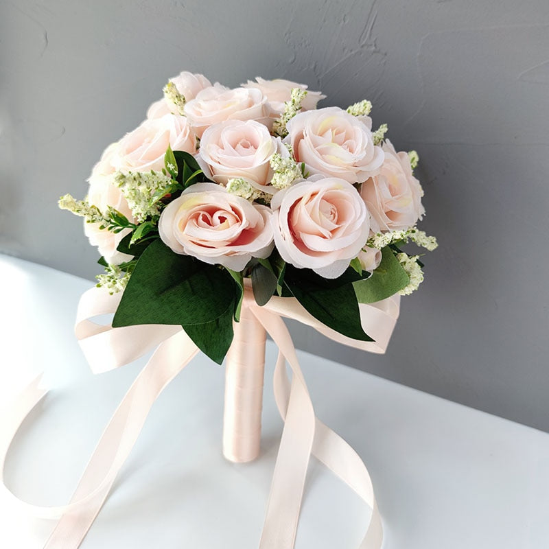 Silk Rose Bridal Bouquet - White or Champagne