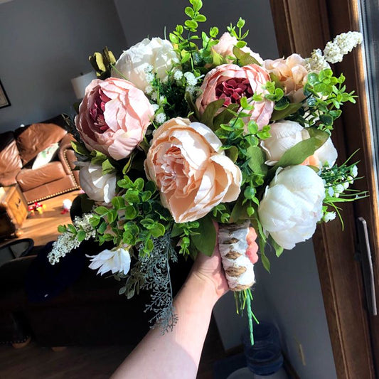 Champagne silk peony bouquet.  Premium artificial flowers.