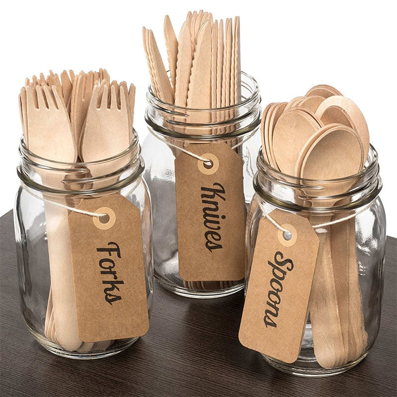 Disposable Eco-Friendly Wooden Cutlery - Set of 100x3