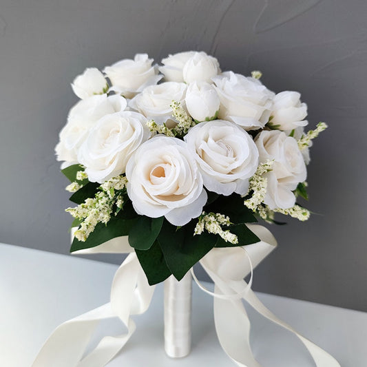 Silk Rose Bridal Bouquet - White or Champagne