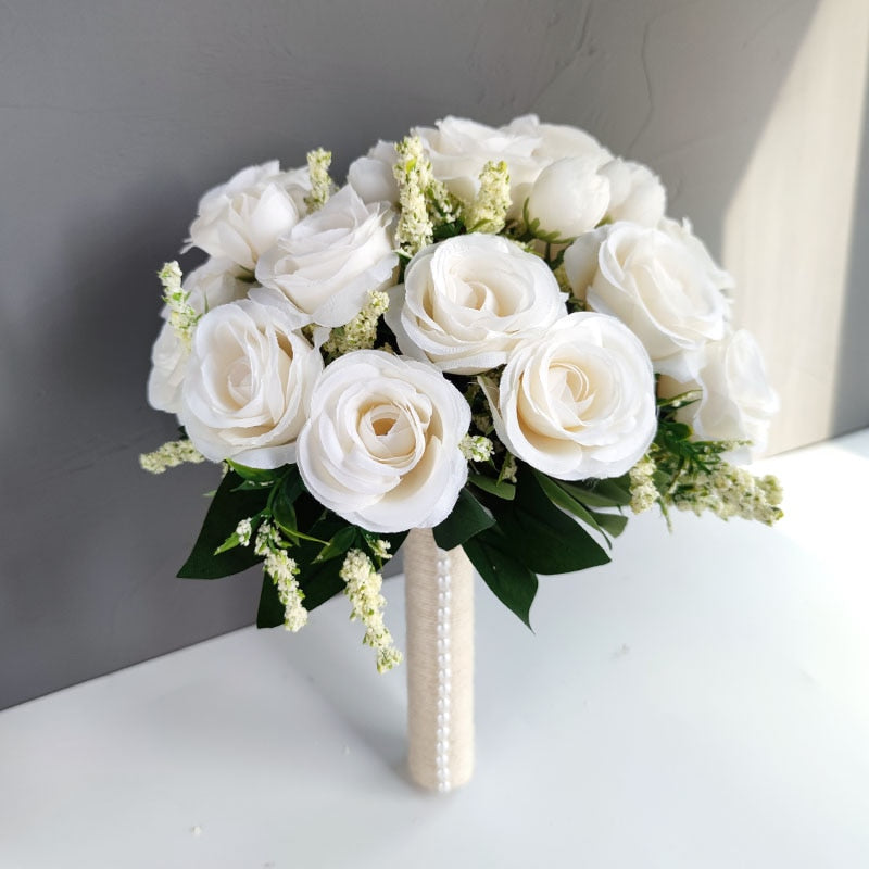 Silk Rose Bridal Bouquet - White or Champagne